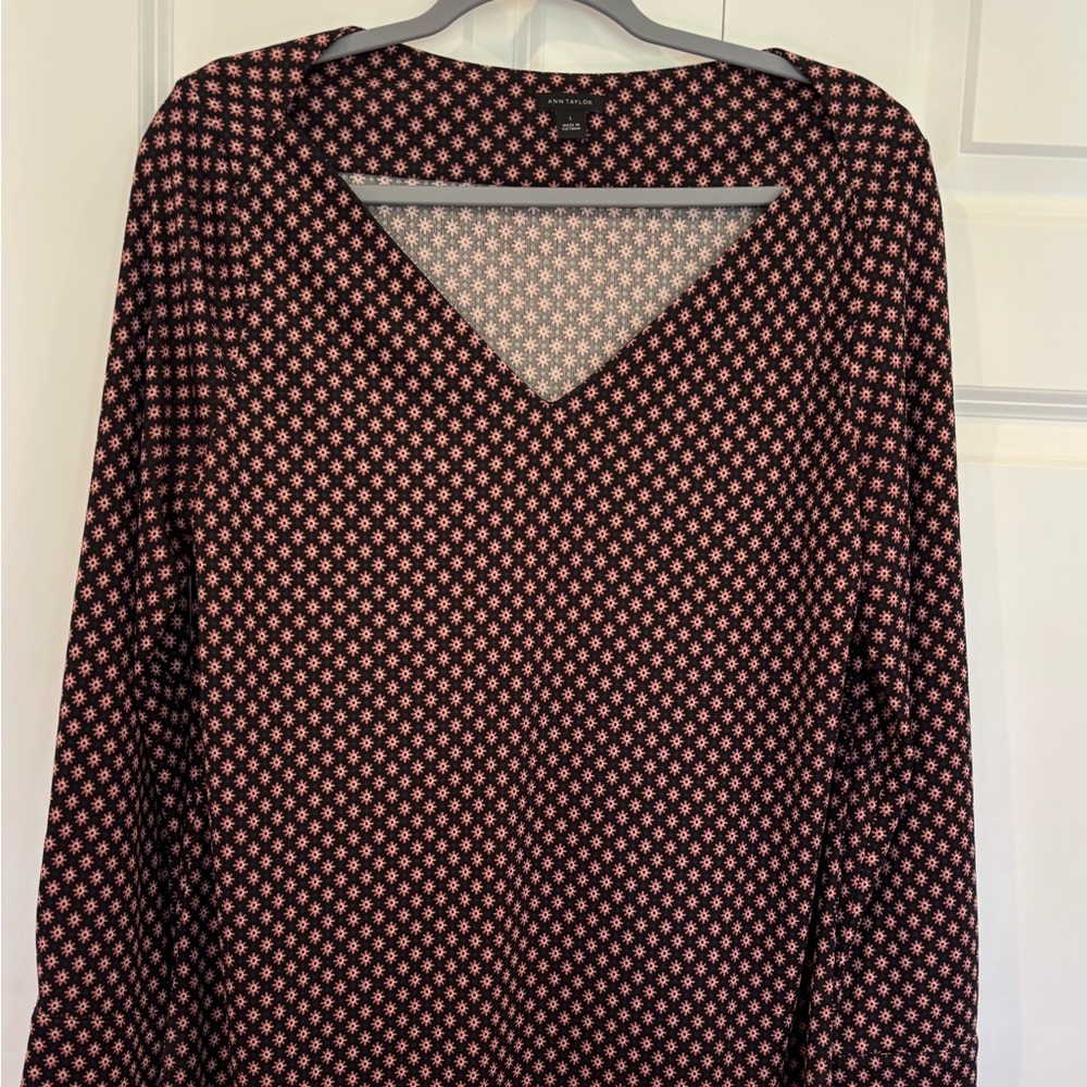 Ann Taylor Black and Pink Floral Blouse